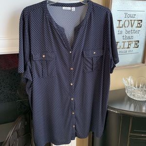 Croft & Borrow Navy Blue Polka Dot Blouse
